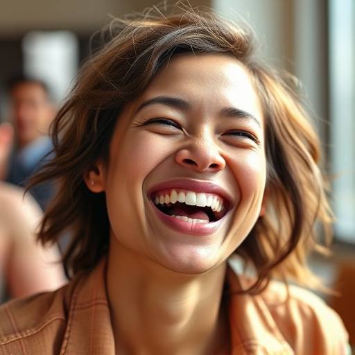 Bilde av en person som ler, som representerer en humoristisk stemme
